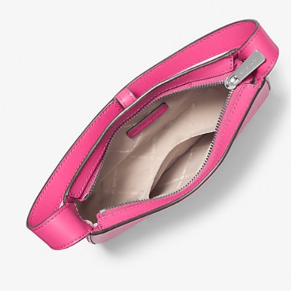 Michael Kors Lyra Small Leather Pouchette Dragonfruit Pink Silver Charm Purse - Picture 2 of 15